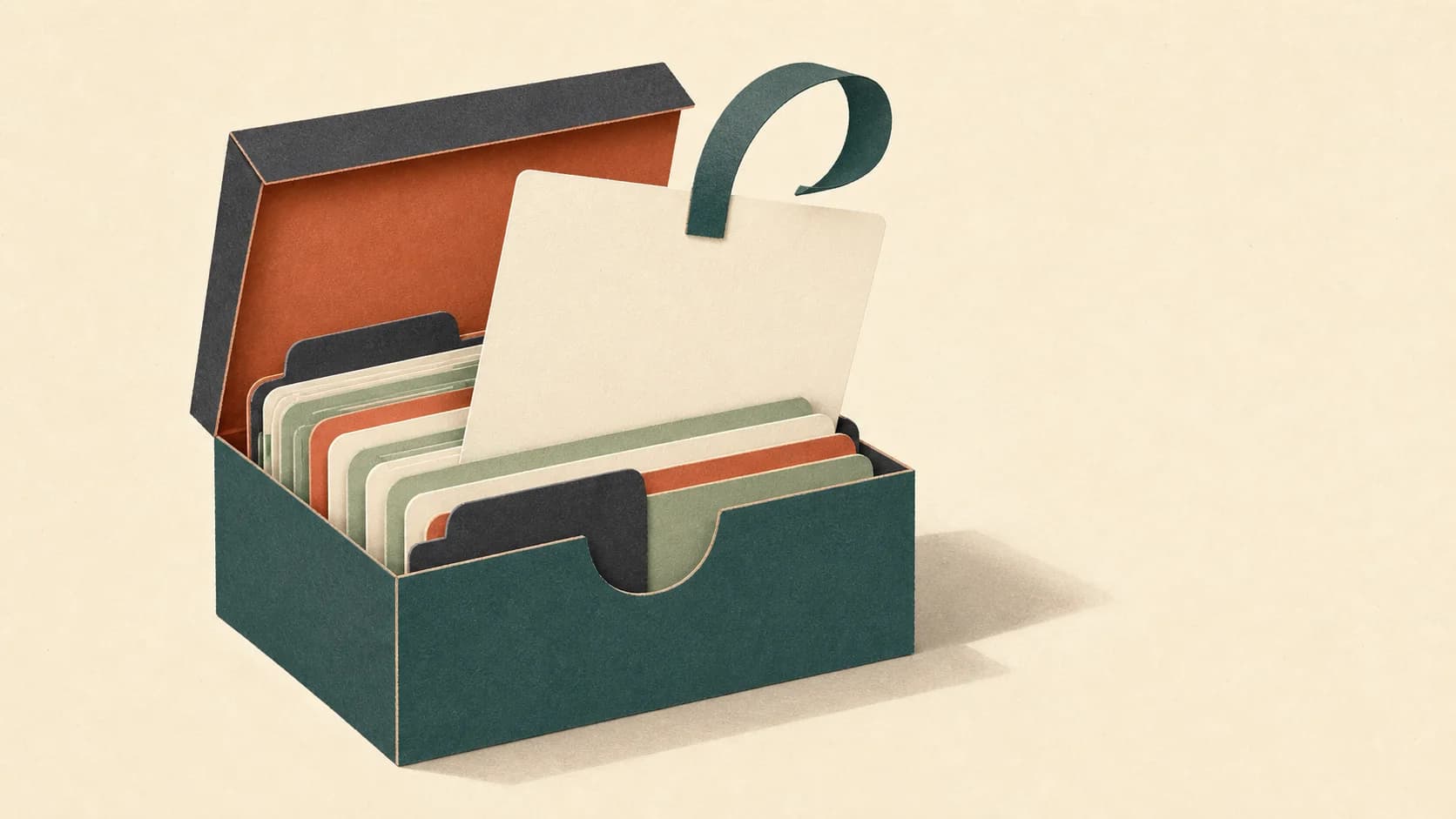 Paper card index organizing approved website pages for a retrieval-based chatbot.